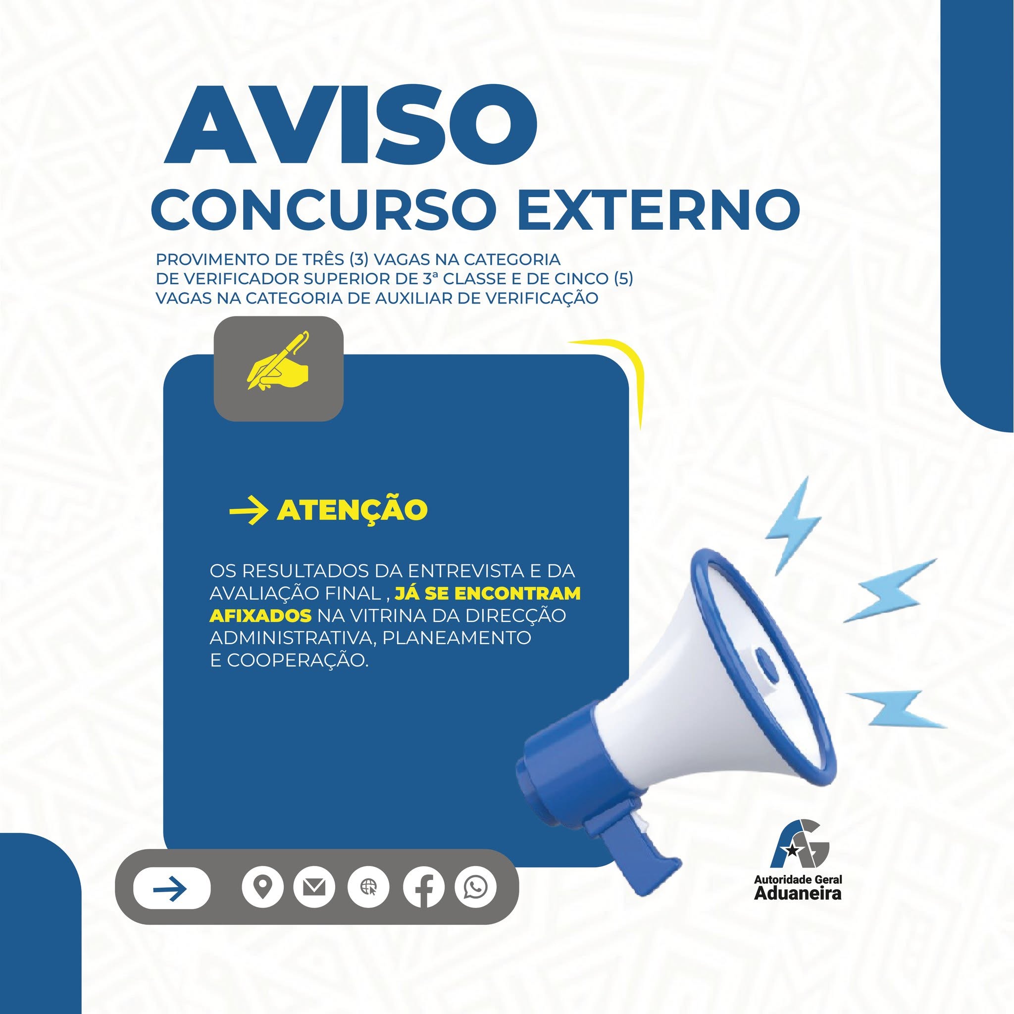 Resultados do Concurso Externo da AGA se encontram em vitrine
