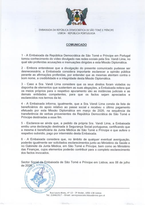 Comunicado da Embaixada de São Tomé e Príncipe em Portugal