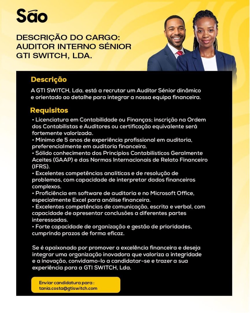 Vaga para Auditor Interno Sénior