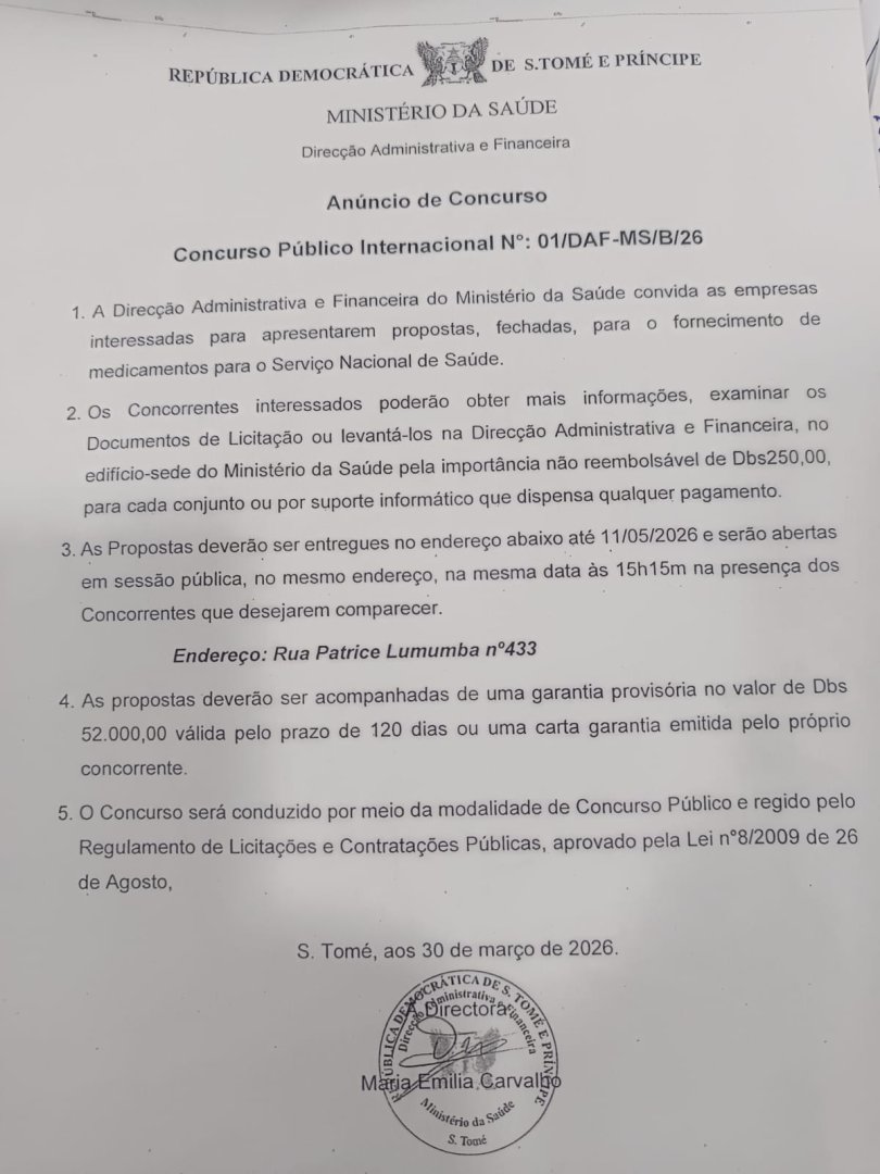 Concurso Publico Internacional: Fornecimento de Medicamentos