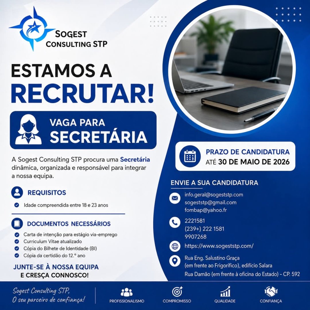 Recrutamento de Secretária - Sogest Consulting STP