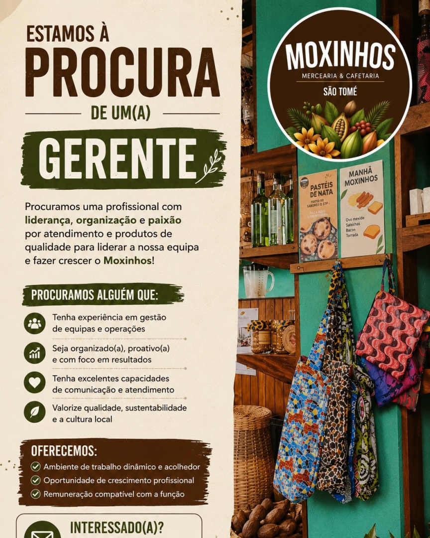 Vaga de Emprego: Gerente na Moxinhos - Mercearia & Cafetaria