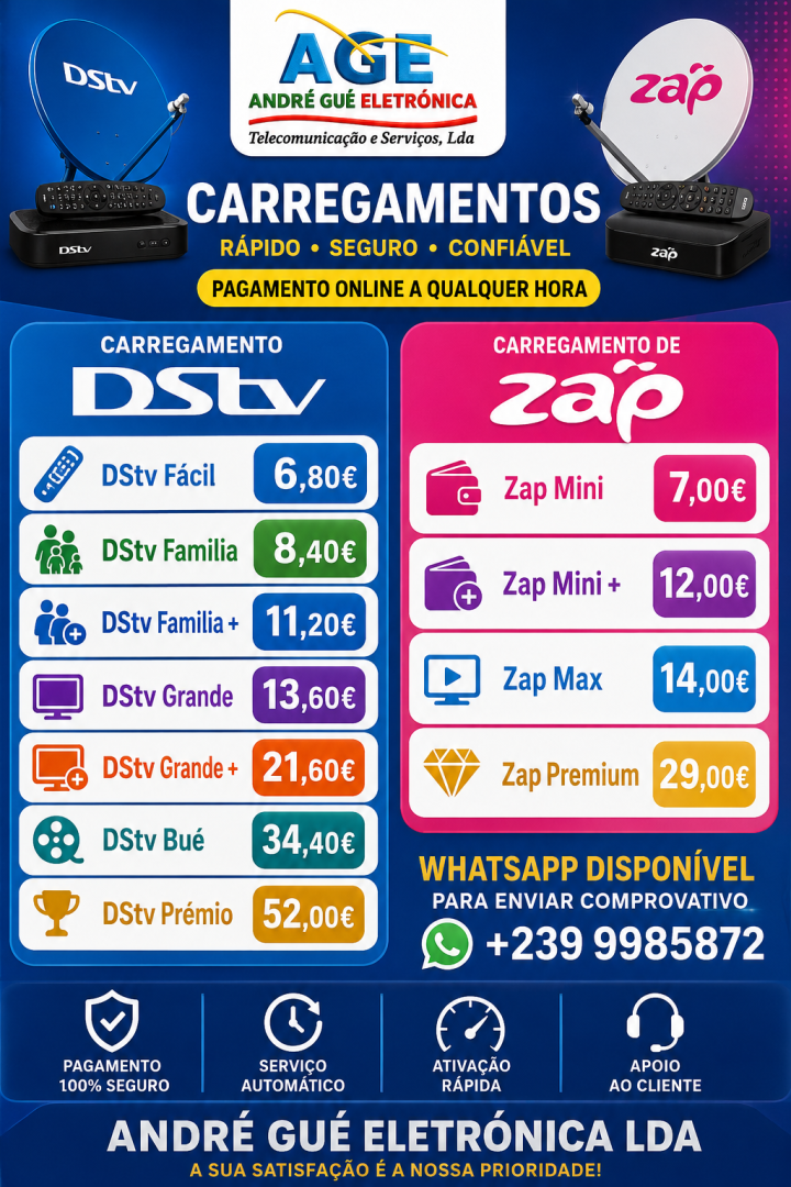 Carregamento da Dstv e Zap
